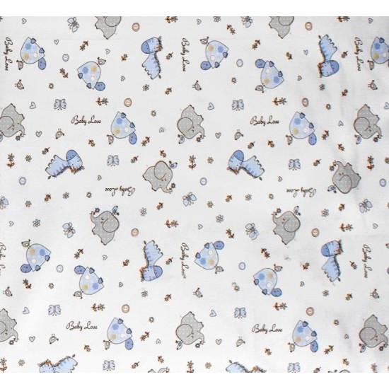 Σεντόνι Φανελένιο Λίκνου Bebe Elephant 074 White-Sky Blue Flannel Cotton Dimcol (80x110) 1Τεμ