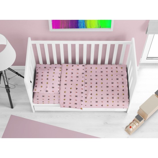 Σεντόνια Βρεφικά Φανελένια Κούνιας Σετ Bebe Looney Tunes 39 Pink Flannel Cotton Dimcol (120x160) 3Τεμ