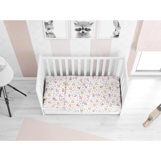 Σεντόνια Βρεφικά Φανελένια Κούνιας Σετ Bebe Elephant 072 White-Pink Flannel Cotton Dimcol (120x160) 3Τεμ