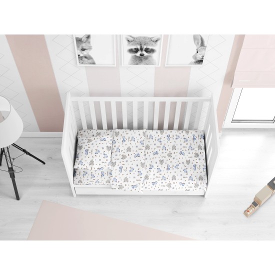 Σεντόνια Βρεφικά Φανελένια Κούνιας Σετ Bebe Elephant 074 White-Sky Blue Flannel Cotton Dimcol (120x160) 3Τεμ