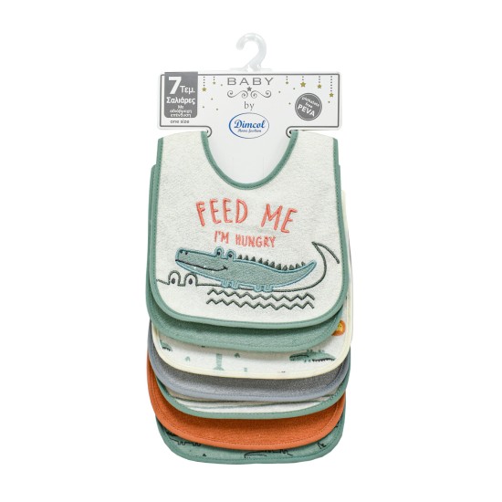 Σαλιάρες Με Velcro Αδιάβροχη Επένδυση Σετ Bebe Crocodile 21 Green Dimcol (30x20) 7Τεμ