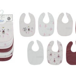 Σαλιάρες Βρεφικές Με Velcro Σετ Ballerina 07 White-Pink Με Αδιάβροχη Επένδυση Dimcol (30x20) 7Τεμ