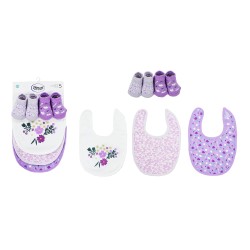 Σαλιάρες Βρεφικές Με Velcro Σετ Flowers 27 White-Lilac Με Επένδυση Terry Dimcol 5Τεμ