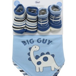 Σαλιάρες Μπαντάνα Interlock & Επένδυση Terry Με Κουμπία Σετ Bebe Dinosaur 24 Sky Blue Dimcol (20x42.5) 5Τεμ