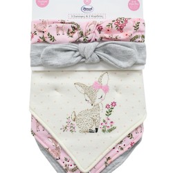 Σαλιάρες Μπαντάνα Interlock & Επένδυση Terry Με Κουμπία Σετ Bebe Deer 25 Pink Dimcol (20x42.5) 5Τεμ