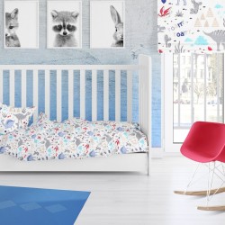 Παπλωματοθήκη Βρεφική Κούνιας Bebe Dino 309 White-Blue Polycotton Dimcol (120x160) 1Τεμ