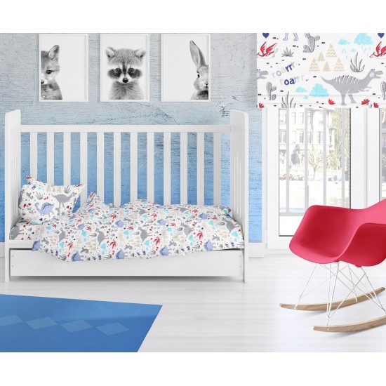 Παπλωματοθήκη Βρεφική Κούνιας Bebe Dino 309 White-Blue Polycotton Dimcol (120x160) 1Τεμ