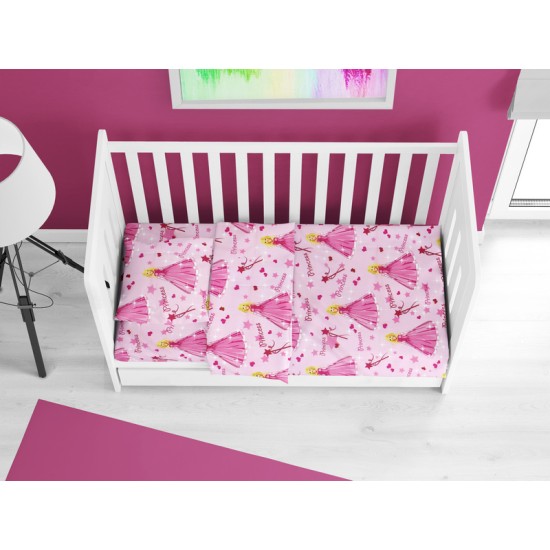 Σεντόνια Βρεφικά Κούνιας Σετ Bebe Princess 392 Pink Dimcol (120x160) 3Τεμ