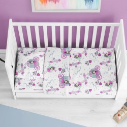Σεντόνια Βρεφικά Κούνιας Σετ Bebe Princess 389 White-Lilac Dimcol (120x160) 3Τεμ