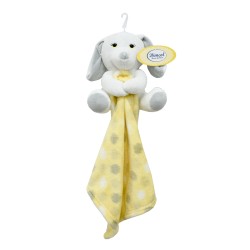 Λούτρινο Ζωάκι Με Πανάκι Παρηγορίας Coral Fleece Bebe Puppy 12 Grey-Yellow Dimcol ( Ύψος 20 cm) 1Τεμ
