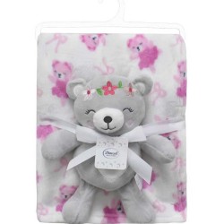 Λούτρινο Ζωάκι & Coral Fleece Σετ Baby Teddy Bear 21 Grey Dimcol 2Τεμ