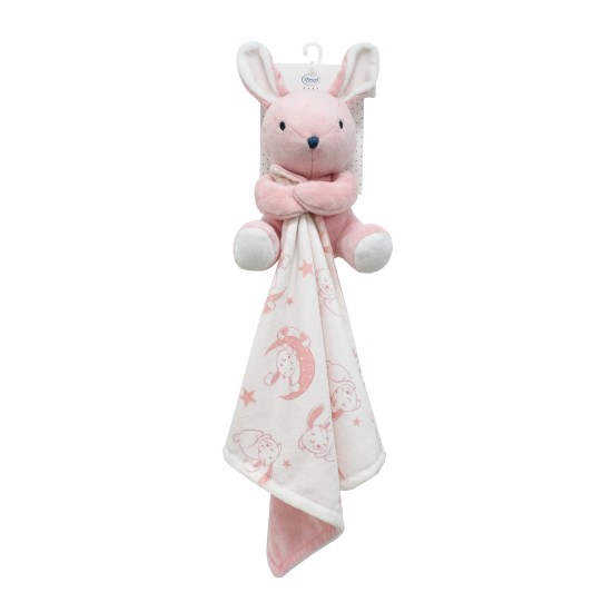 Λούτρινο Ζωάκι Με Πανάκι Παρηγορίας Coral Fleece Bebe Bunny 14 Pink Dimcol ( Ύψος 20 cm) 1Τεμ