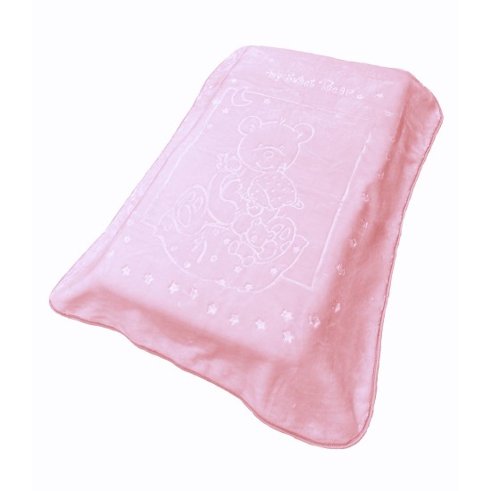 Κουβέρτα Βελουτέ Κούνιας Bebe Sweet Bear 12 Baby Pink Dimcol (110x140) 1Τεμ
