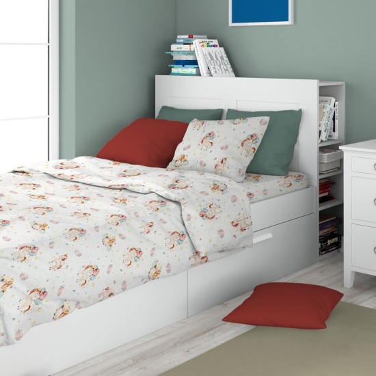 Παπλωματοθήκη Παιδική Μονή Kids Unicorn 209 White-Salmon Cotton Dimcol (160x240) 1Τεμ