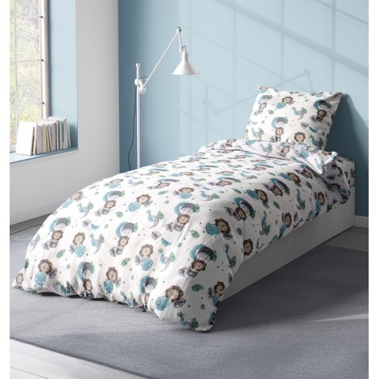 Παπλωματοθήκη Παιδική Μονή Kids Lion 533 Sky Blue Cotton Dimcol (160x240) 1Τεμ