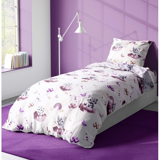 Παπλωματοθήκη Παιδική Μονή Kids Kitten 561 Mauve Cotton Dimcol (160x240) 1Τεμ