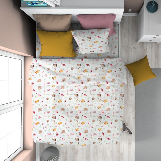 Παπλωματοθήκη Παιδική Μονή Kids Forest Animals 571 White-Pink Cotton Dimcol (160x240) 1Τεμ