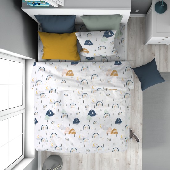 Παπλωματοθήκη Παιδική Μονή Kids Rainbow 574 White-Blue Cotton Dimcol (160x240) 1Τεμ