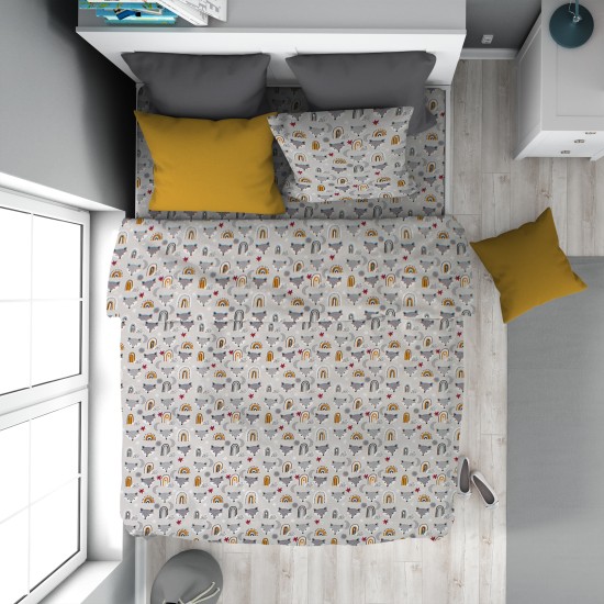 Παπλωματοθήκη Παιδική Μονή Kids Forest Fox 527 Grey Cotton Dimcol (160x240) 1Τεμ