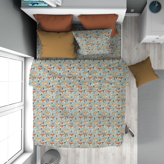 Παπλωματοθήκη Παιδική Μονή Kids Forest Fox 528 Pale Cyan Cotton Dimcol (160x240) 1Τεμ