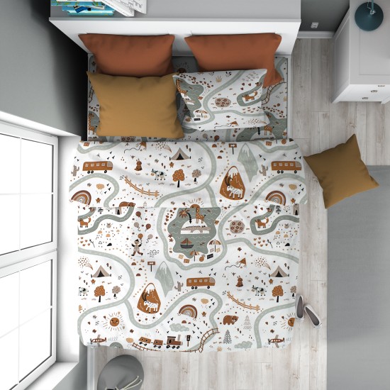 Παπλωματοθήκη Παιδική Μονή Kids Countryside 580 White-Mint Cotton Dimcol (160x240) 1Τεμ