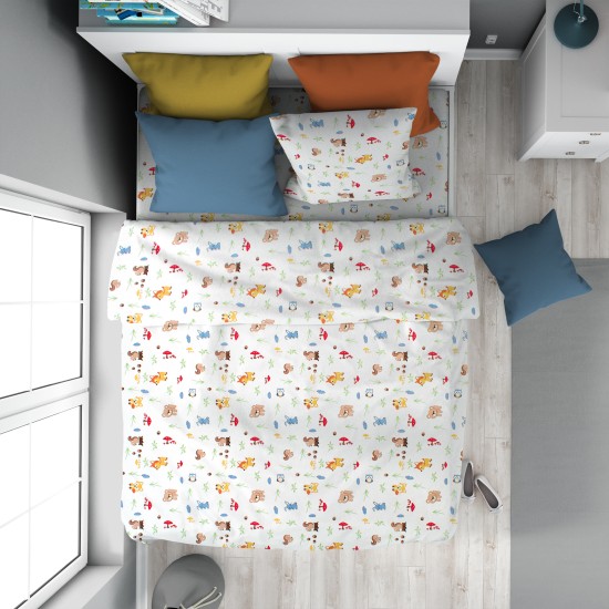 Πάπλωμα Παιδικό Μονό Kids Forest Animals 570 White-Sky Blue Cotton Dimcol (160x240) 1Τεμ
