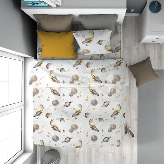 Πάπλωμα Παιδικό Μονό Kids Space Mission 183 White-Grey Cotton Dimcol (160x240) 1Τεμ