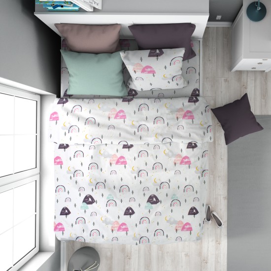 Πάπλωμα Παιδικό Μονό Kids Rainbow 575 White-Pink Cotton Dimcol (160x240) 1Τεμ