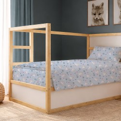 Σεντόνια Παιδικά Μονά Σετ Kids Rabbit Garden 584 Sky Blue Cotton Dimcol (160x240 ) Με Λάστιχο 3Τεμ