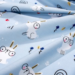 Σεντόνια Παιδικά Μονά Σετ Kids Rabbit Garden 584 Sky Blue Cotton Dimcol (160x240 ) Με Λάστιχο 3Τεμ