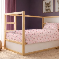 Σεντόνια Παιδικά Μονά Σετ Kids Rabbit Garden 585 Pink Cotton Dimcol (160x240 ) Με Λάστιχο 3Τεμ
