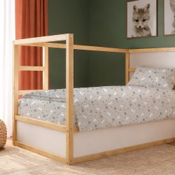 Σεντόνια Παιδικά Μονά Σετ Kids Rabbit Garden 586 Grey Cotton Dimcol (160x240 ) Με Λάστιχο 3Τεμ