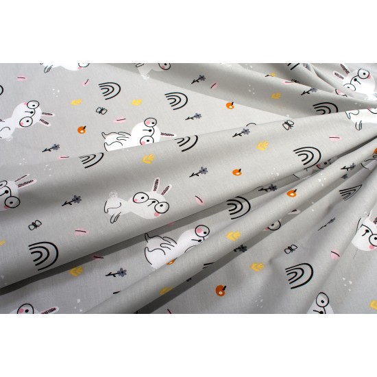 Σεντόνια Παιδικά Μονά Σετ Kids Rabbit Garden 586 Grey Cotton Dimcol (160x240 ) Με Λάστιχο 3Τεμ