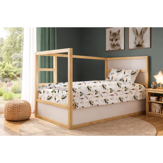 Παπλωματοθήκη Παιδική Μονή Kids Animal Grand Prix 590 White-Olive Cotton Dimcol (160x240) 1Τεμ