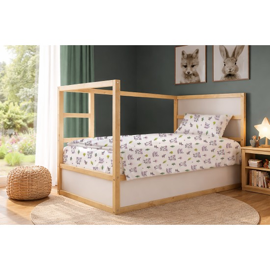 Παπλωματοθήκη Παιδική Μονή Kids Foxes 594 White-Pastel Lilac Cotton Dimcol (160x240) 1Τεμ