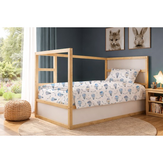 Σεντόνια Παιδικά Μονά Σετ Kids The Floating Zoo 596 White-Blue Cotton Dimcol (160x240 ) Με Λάστιχο 3Τεμ
