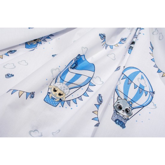 Σεντόνια Παιδικά Μονά Σετ Kids The Floating Zoo 596 White-Blue Cotton Dimcol (160x240 ) Με Λάστιχο 3Τεμ