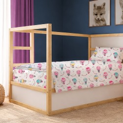 Σεντόνια Παιδικά Μονά Σετ Kids The Floating Zoo 597 White-Pink Cotton Dimcol (160x240 ) Με Λάστιχο 3Τεμ