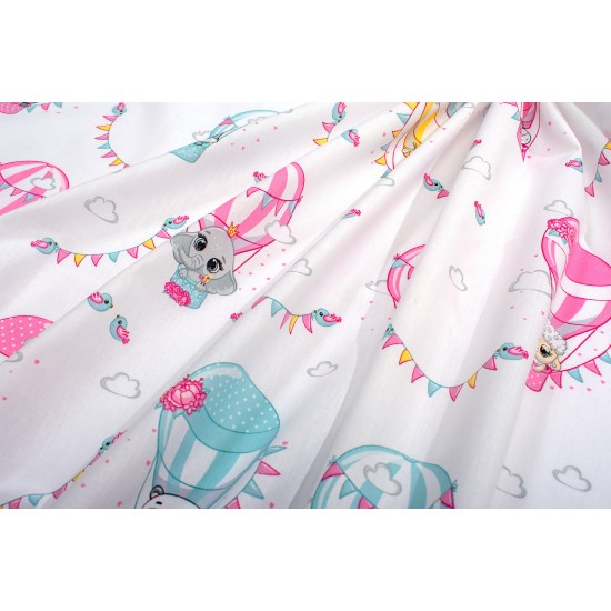Παπλωματοθήκη Παιδική Μονή Kids The Floating Zoo 597 White-Pink Cotton Dimcol (160x240) 1Τεμ