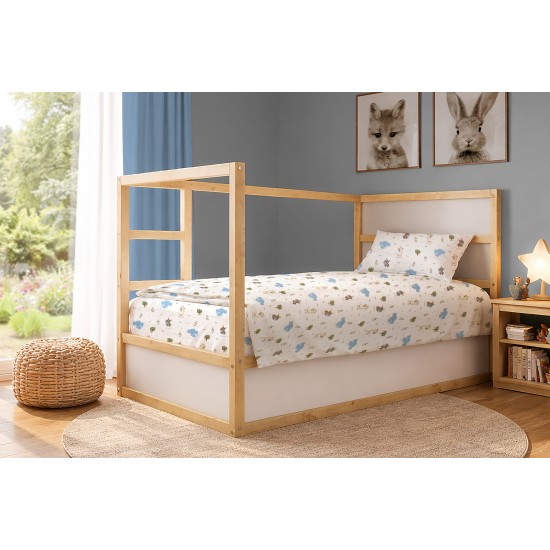 Σεντόνια Παιδικά Μονά Σετ Kids Happy Safari 711 White-Sky Blue Cotton Dimcol (160x240 ) Με Λάστιχο 3Τεμ