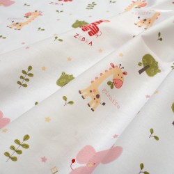Σεντόνια Παιδικά Μονά Σετ Kids Happy Safari 712 White-Pink Cotton Dimcol (160x240 ) Με Λάστιχο 3Τεμ
