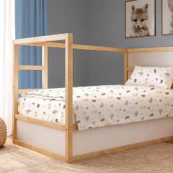 Σεντόνια Παιδικά Μονά Σετ Kids Happy Safari 713 White-Grey Cotton Dimcol (160x240 ) Με Λάστιχο 3Τεμ
