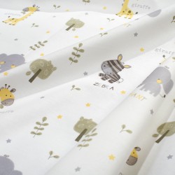 Σεντόνια Παιδικά Μονά Σετ Kids Happy Safari 713 White-Grey Cotton Dimcol (160x240 ) Με Λάστιχο 3Τεμ