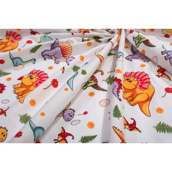 Σεντόνια Παιδικά Μονά Σετ Kids Dinosaur 520 White-Orange Cotton Dimcol (160x240) 2Τεμ