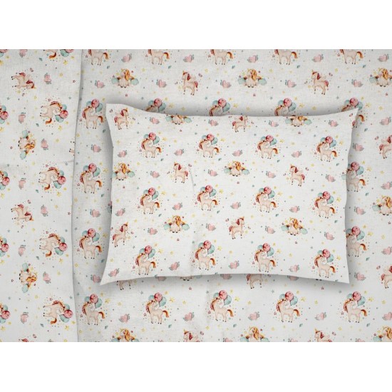 Μαξιλαροθήκη Παιδική Kids Unicorn 209 White-Salmon Cotton Dimcol (50x70) 1Τεμ