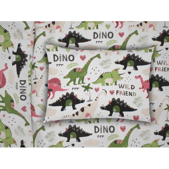 Μαξιλαροθήκη Παιδική Kids Dinosaur 518 Multi Colour Cotton Dimcol (50x70) 1Τεμ