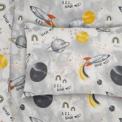Μαξιλαροθήκη Παιδική Kids Spaceship 187 Grey Cotton Dimcol (50x70) 1Τεμ
