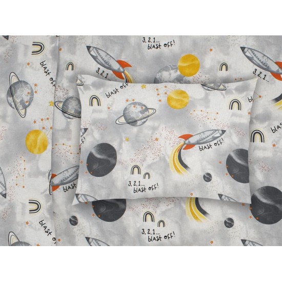 Μαξιλαροθήκη Παιδική Kids Spaceship 187 Grey Cotton Dimcol (50x70) 1Τεμ