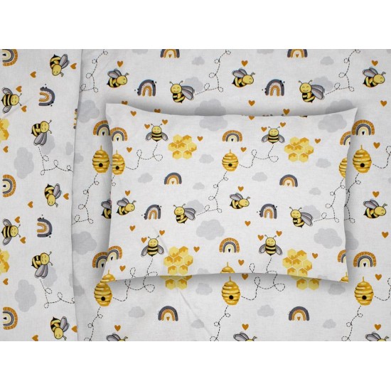 Μαξιλαροθήκη Παιδική Kids Honey Bee 545 White-Yellow Cotton Dimcol (50x70) 1Τεμ