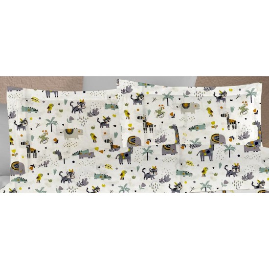 Μαξιλαροθήκη Παιδική Kids Zoo 557 White-Grey Cotton Dimcol (50x70) 1Τεμ